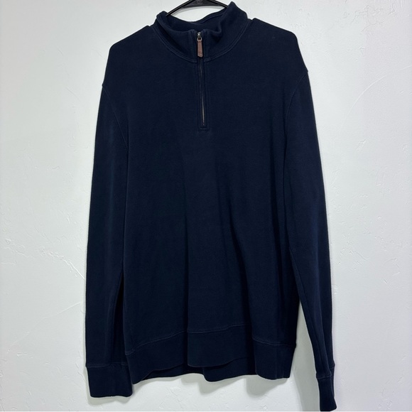 Lands' End Navy Blue Pullover Sweater Men's Large 42-44 1/4 Quarter Zip Cotton - Picture 1 of 8